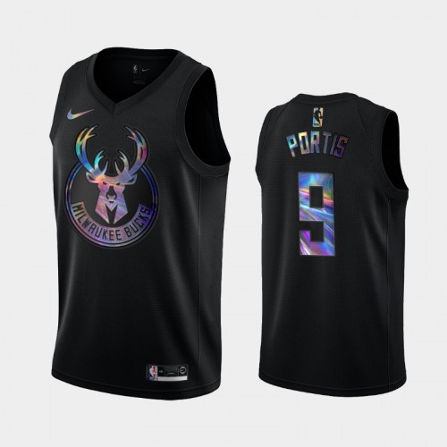 Milwaukee Bucks #9 Bobby Portis Black Iridescent Holographic Limited Edition Jersey