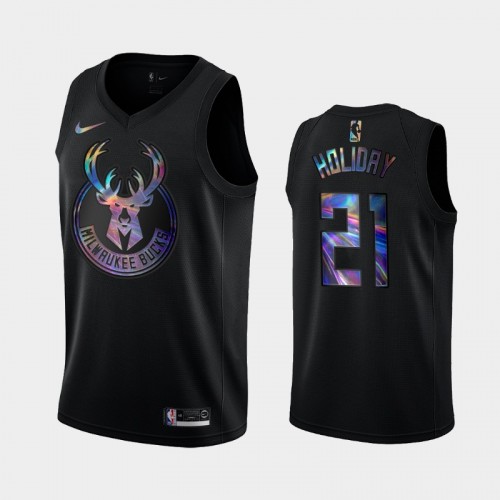 Milwaukee Bucks #21 Jrue Holiday Black Iridescent Holographic Limited Edition Jersey