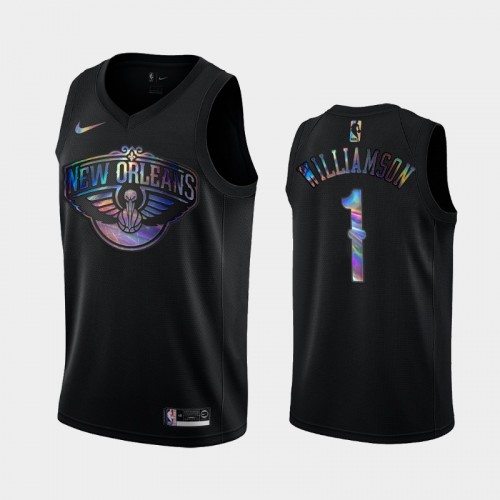 New Orleans Pelicans #1 Zion Williamson Black Iridescent Holographic Limited Edition Jersey
