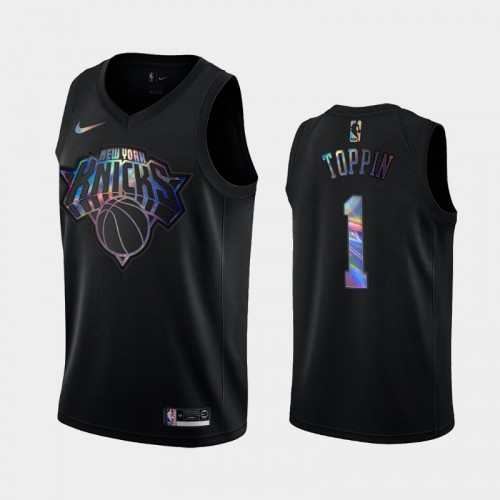 New York Knicks #1 Obi Toppin Black Iridescent Holographic Limited Edition Jersey