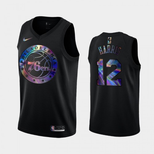 Philadelphia 76ers #12 Tobias Harris Black Iridescent Holographic Limited Edition Jersey