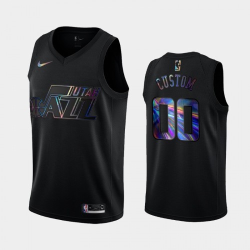 Utah Jazz #00 Custom Black Iridescent Holographic Limited Edition Jersey