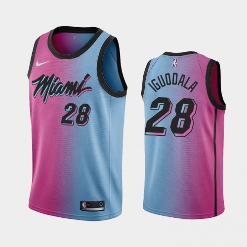 Men's Miami Heat #28 Andre Iguodala 2020-21 City Gradient Pink Blue Jersey