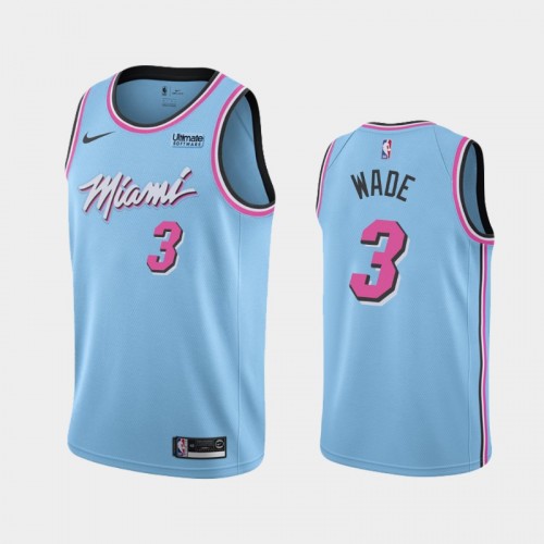 Men's Miami Heat #3 Dwyane Wade 2019-20 City ViceWave Blue Jersey