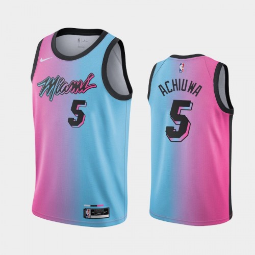 Men's Miami Heat #5 Precious Achiuwa 2020-21 City Pink Blue Jersey