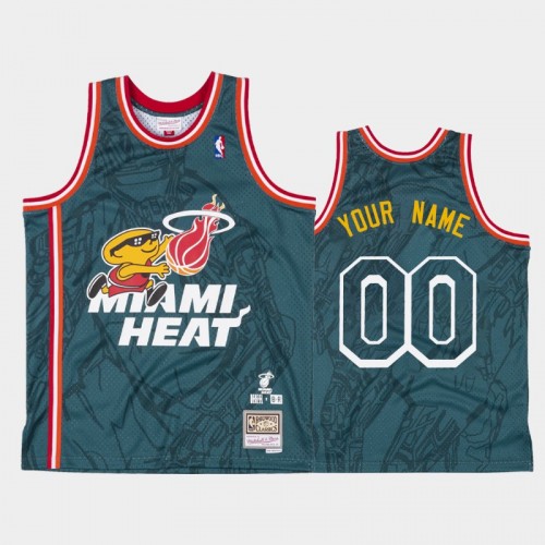 Men's Miami Heat #00 Custom Green Denzel Curry x BR Remix Jersey