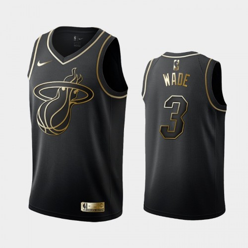 Men's Miami Heat #3 Dwyane Wade Black Golden Logo Jersey