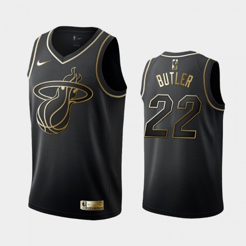 Men's Miami Heat #22 Jimmy Butler Black Golden Logo Jersey