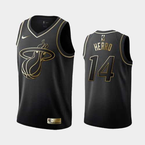 Men's Miami Heat #14 Tyler Herro Black Golden Logo Jersey