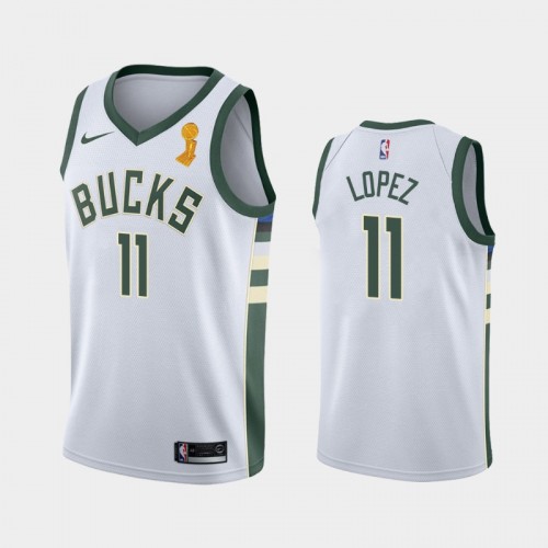 Milwaukee Bucks #11 Brook Lopez 2021 NBA Finals Champions White Jersey