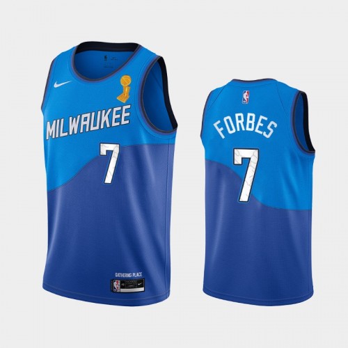 Milwaukee Bucks #7 Bryn Forbes 2021 NBA Finals Champions Blue City Edition Jersey