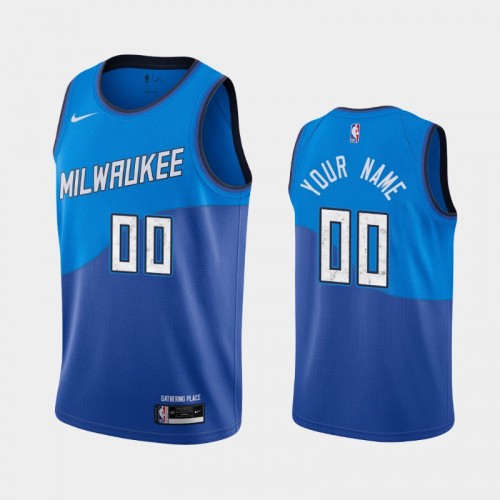Men's Milwaukee Bucks #00 Custom 2020-21 City Blue Jersey