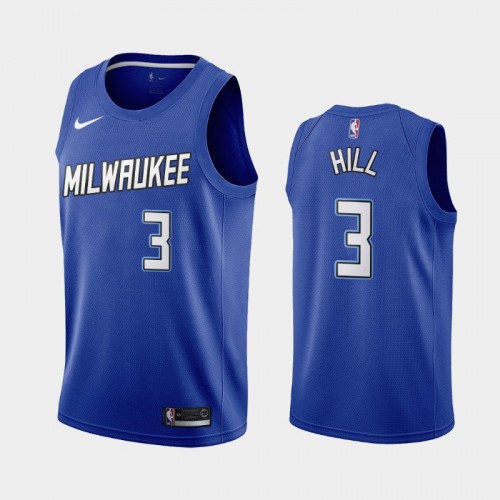 Men Milwaukee Bucks #3 George Hill 2020-21 City Edition New Uniform Navy Jersey