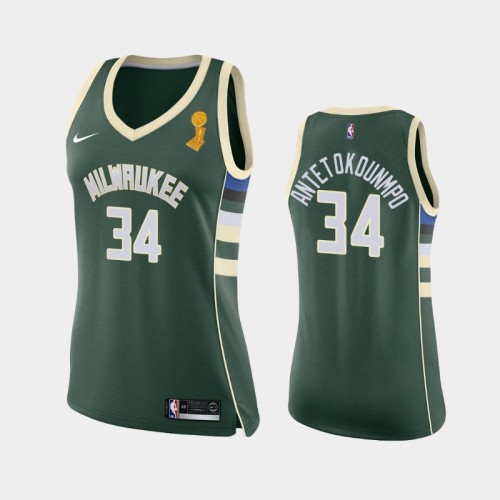 Milwaukee Bucks #34 Giannis Antetokounmpo 2021 NBA Finals Champions Green Jersey