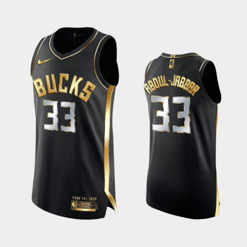 Men Milwaukee Bucks #33 Kareem Abdul-Jabbar Black Golden Edition Authentic Limited Jersey