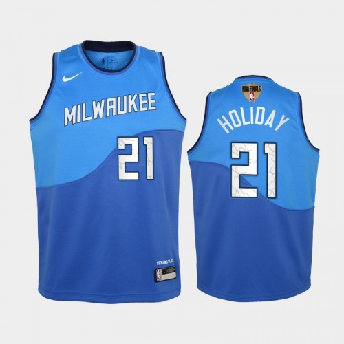 Milwaukee Bucks #21 Jrue Holiday 2021 NBA Finals City Edition Blue Jersey