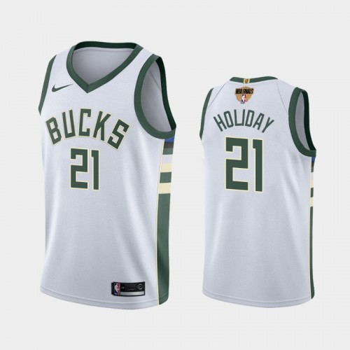 Milwaukee Bucks #21 Jrue Holiday 2021 NBA Finals 1x Champs patch White Jersey