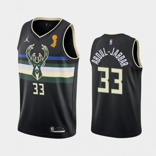 Milwaukee Bucks #33 Kareem Abdul-Jabbar 2021 NBA Finals Champions Black Jersey