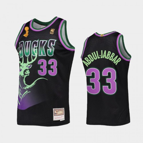 Milwaukee Bucks #33 Kareem Abdul-Jabbar 2X NBA Finals Champions HWC Reload Black Jersey