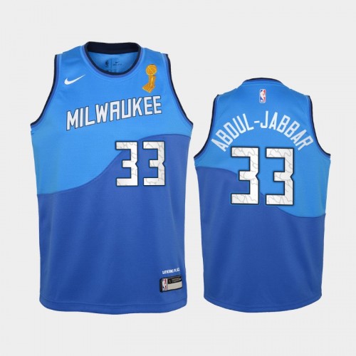 Milwaukee Bucks #33 Kareem Abdul-Jabbar 2021 NBA Finals Champions Blue City Edition Jersey