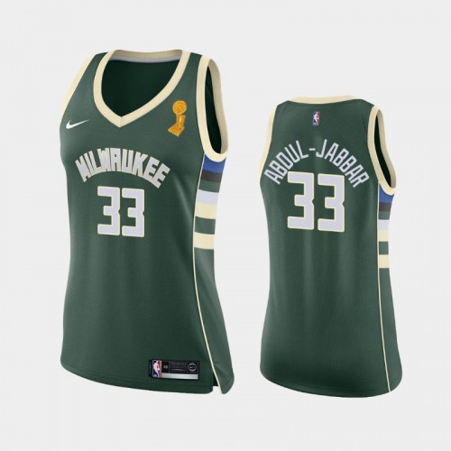 Milwaukee Bucks #33 Kareem Abdul-Jabbar 2021 NBA Finals Champions Green Jersey