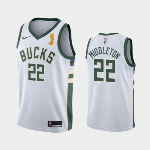 Milwaukee Bucks #22 Khris Middleton 2021 NBA Finals Champions White Jersey