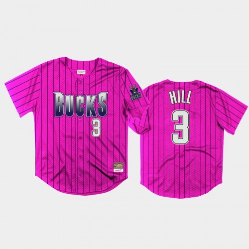 Milwaukee Bucks George Hill Men #3 Neon World Purple HWC Mesh Baseball Jersey