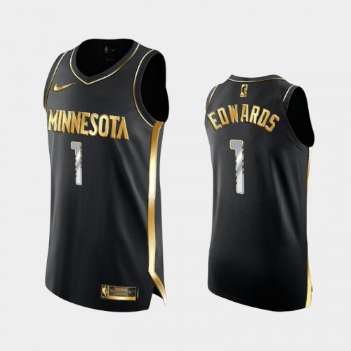 Men Minnesota Timberwolves #5 Anthony Edwards Black Golden Edition Limited Authentic Jersey