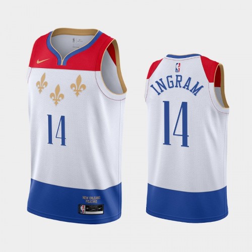 Men New Orleans Pelicans #14 Brandon Ingram 2020-21 City Edition fleur-de-lis White Jersey