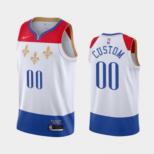 Men New Orleans Pelicans #00 Custom 2020-21 City Edition fleur-de-lis White Jersey