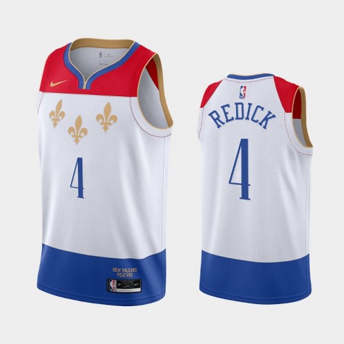 Men New Orleans Pelicans #4 J.J. Redick 2020-21 City Edition fleur-de-lis White Jersey