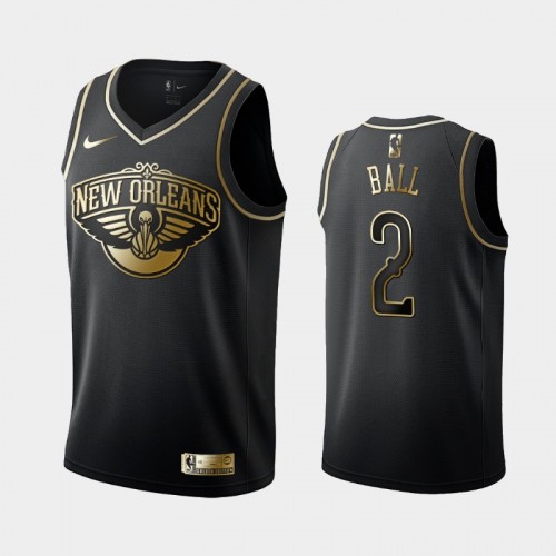 Men's New Orleans Pelicans #2 Lonzo Ball Black Golden Logo Jersey