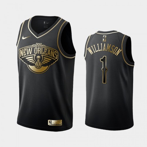 Men's New Orleans Pelicans #1 Zion Williamson Black Golden Logo Jersey