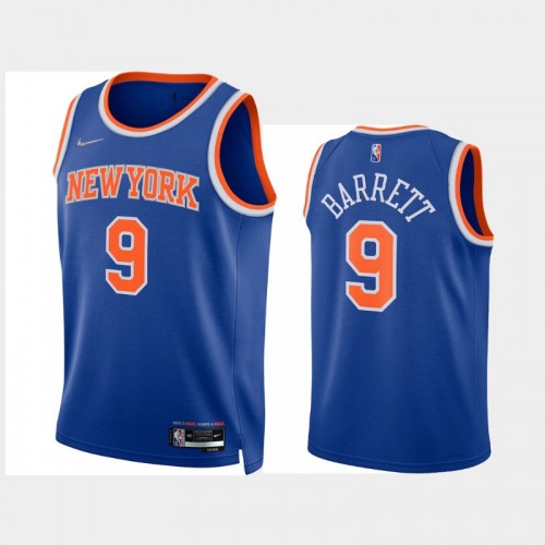 New York Knicks RJ Barrett Men's #9 2021-22 Diamond 75th Anniversary Icon Edition Blue Jersey