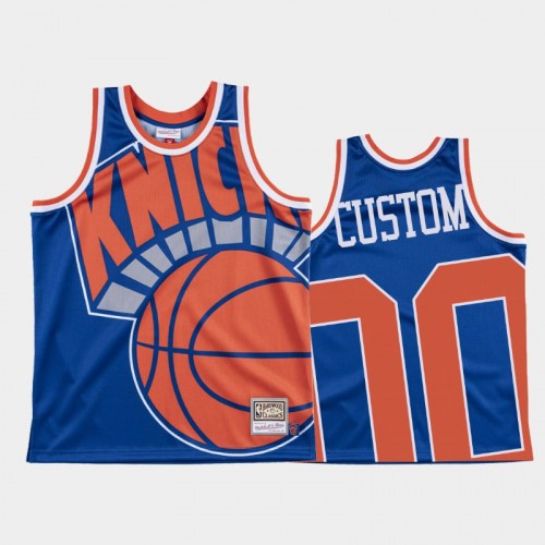 New York Knicks #00 Custom Blue Big Face Jersey - Hardwood Classics