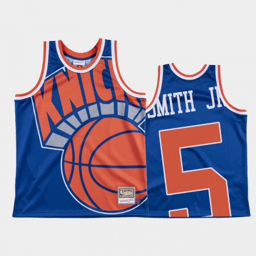 New York Knicks #5 Dennis Smith Jr. Blue Big Face Jersey - Hardwood Classics