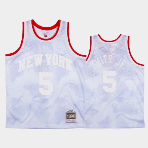 New York Knicks #5 Dennis Smith Jr. White 1991-92 Cloudy Skies Jersey - Hardwood Classics