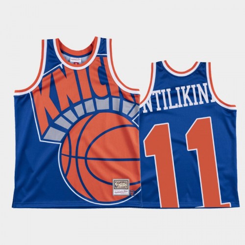 New York Knicks #11 Frank Ntilikina Blue Big Face Jersey - Hardwood Classics