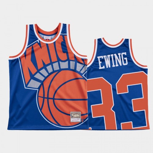 New York Knicks #33 Patrick Ewing Blue Big Face Jersey - Hardwood Classics