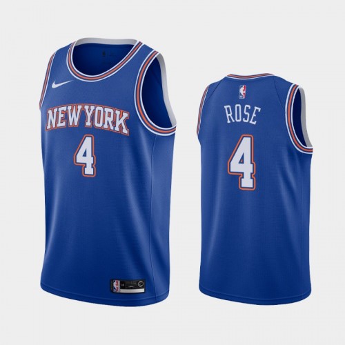 Men's New York Knicks #4 Derrick Rose 2021 Statement Blue Jersey