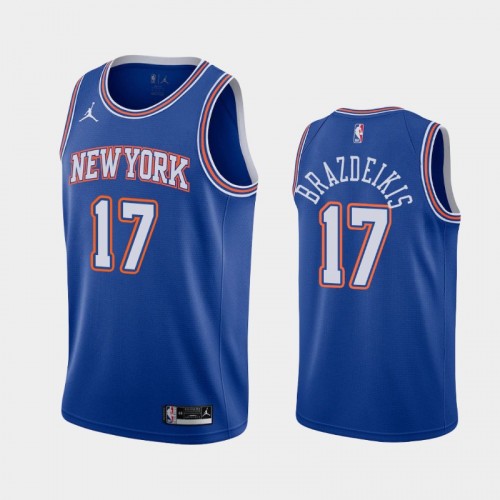 Men's New York Knicks #17 Ignas Brazdeikis 2020-21 Statement Blue Jersey
