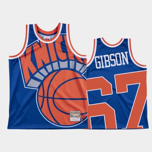 New York Knicks #67 Taj Gibson Blue Big Face Jersey - Hardwood Classics