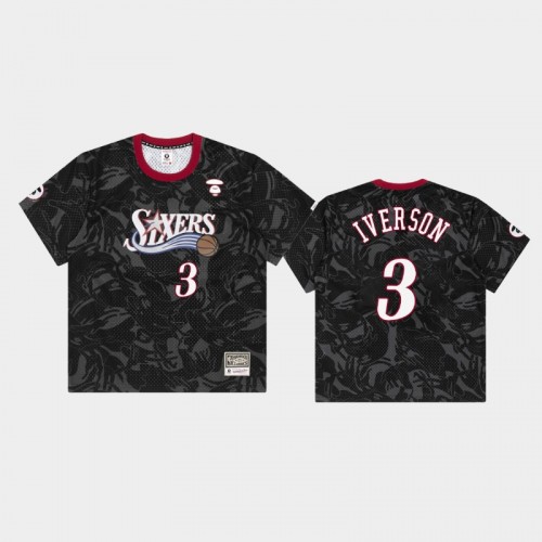 Men's Philadelphia 76ers #3 Allen Iverson Black Aape Jersey