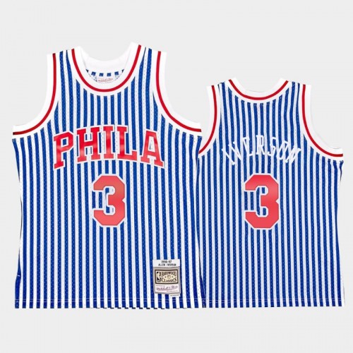 Philadelphia 76ers #3 Allen Iverson Striped Blue 1996-97 Jersey