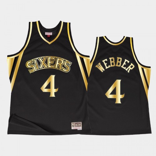 Men Philadelphia 76ers #4 Chris Webber Throwback 90s Golden Collection Black Jersey