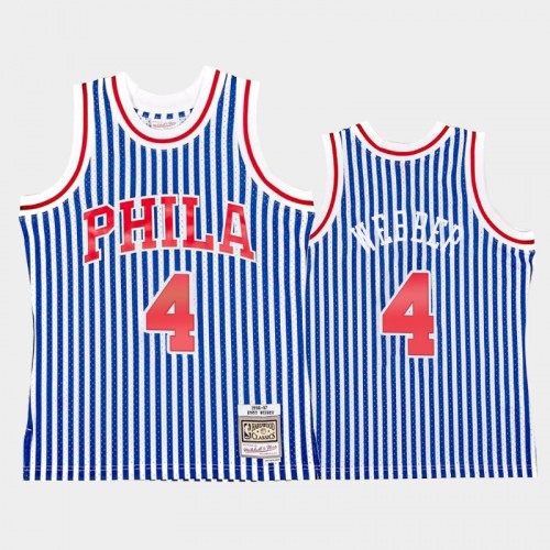 Philadelphia 76ers #4 Chris Webber Striped Blue 1996-97 Jersey