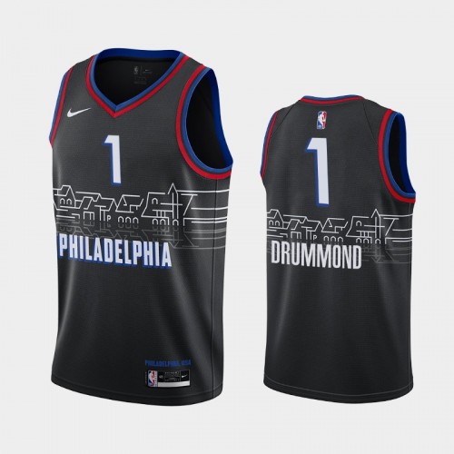 Philadelphia 76ers Andre Drummond Men #1 City Edition 2021 Trade Black Jersey