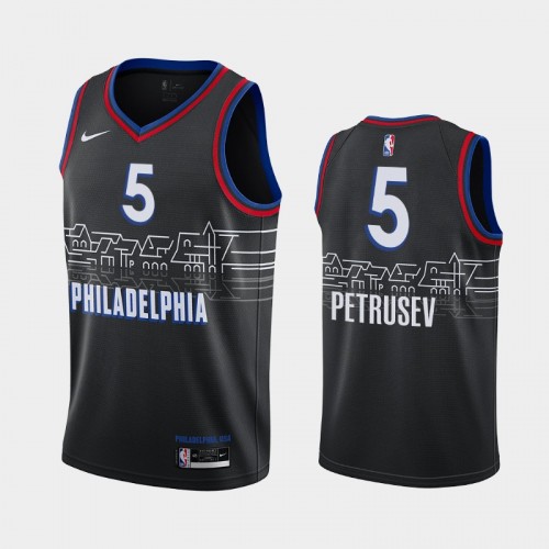 Philadelphia 76ers Filip Petrusev Men #5 City Edition 2021 NBA Draft Black Jersey