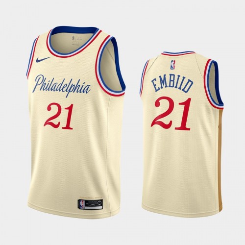 Men's Philadelphia 76ers #21 Joel Embiid 2019-20 City Cream Jersey