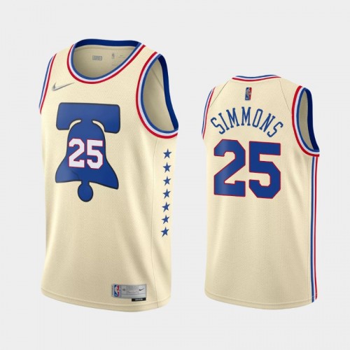 Men's Philadelphia 76ers #25 Ben Simmons 2021 Earned Cream Jersey